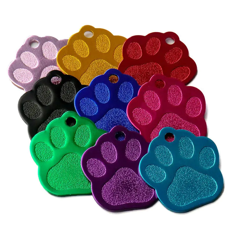 Wholesale 100Pcs Paw Pet Dog ID Tag Custom Engraved Name Plate Phone Dogs ID Tags Personalized Aluminum Pet Pendant Key Chain