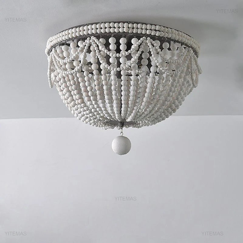 Blue Grey Wooden Beads 8 Lights Chandeliers For Foyers Vintage White Chandelier Lighting Bedroom Living Room Boho Pendant Light