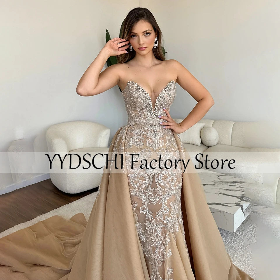 Customized Evening Dress V-Neck Embroidery 2024 Luxury Mermaid  Strapless Beading Dress Sexy Formal for Women vestidos de noche