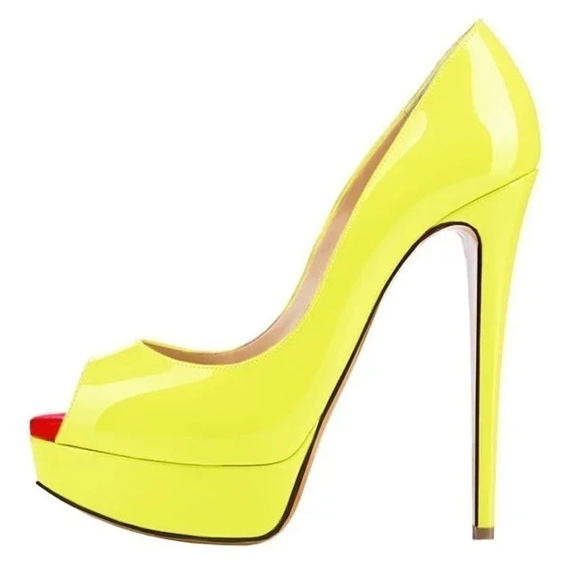 Women Pumps Sexy Platform Peep Toe 14cm Extremely High Heels Woman  Patent Leather Nighclub Red Wedding Shoes Gradient Stiletto