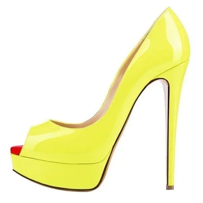 Women Pumps Sexy Platform Peep Toe 14cm Extremely High Heels Woman  Patent Leather Nighclub Red Wedding Shoes Gradient Stiletto