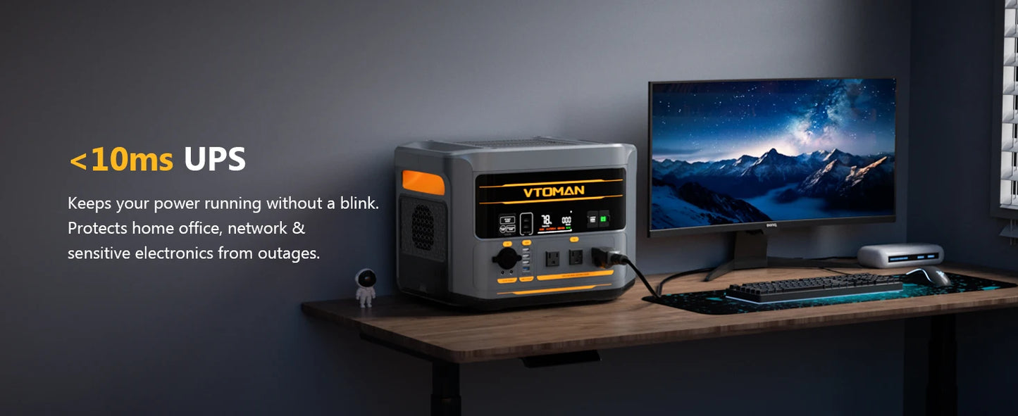 VTOMAN FlashSpeed 2400 Portable Power Station 2400W 1408Wh LiFePO4 Battery UPS Uninterruptible Power Supply,Max 600W Solar Input, Expandable to 2688Wh, 12 Devices Output, Car Jump Starter for Camping Home Emergency Backup Pow