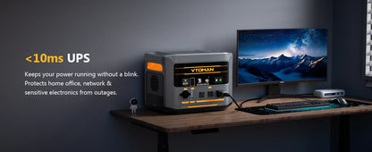 VTOMAN FlashSpeed 2400 Portable Power Station 2400W 1408Wh LiFePO4 Battery UPS Uninterruptible Power Supply,Max 600W Solar Input, Expandable to 2688Wh, 12 Devices Output, Car Jump Starter for Camping Home Emergency Backup Pow