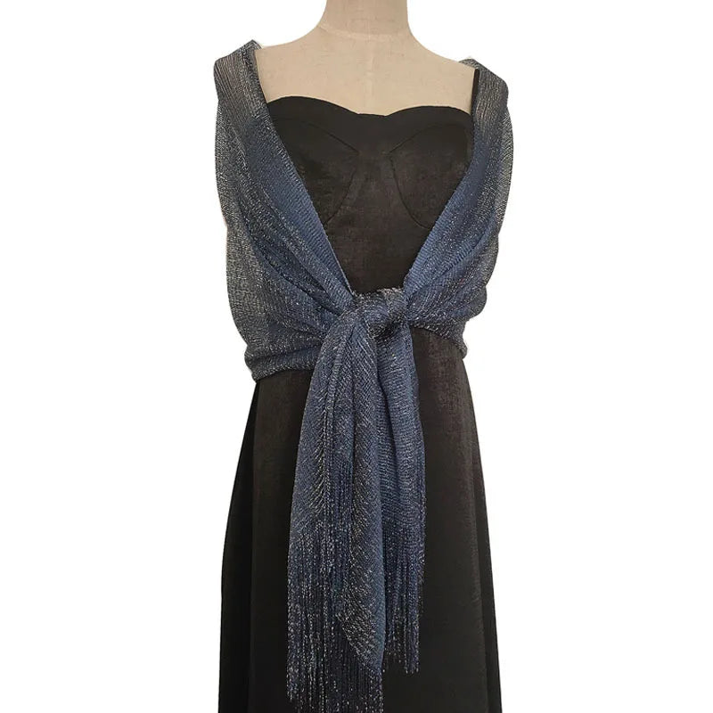 Metallic Silk Scarf Bridal Evening Gown Accessory For Women Wedding Party Prom Bridal Shawl Gold Silver Thread