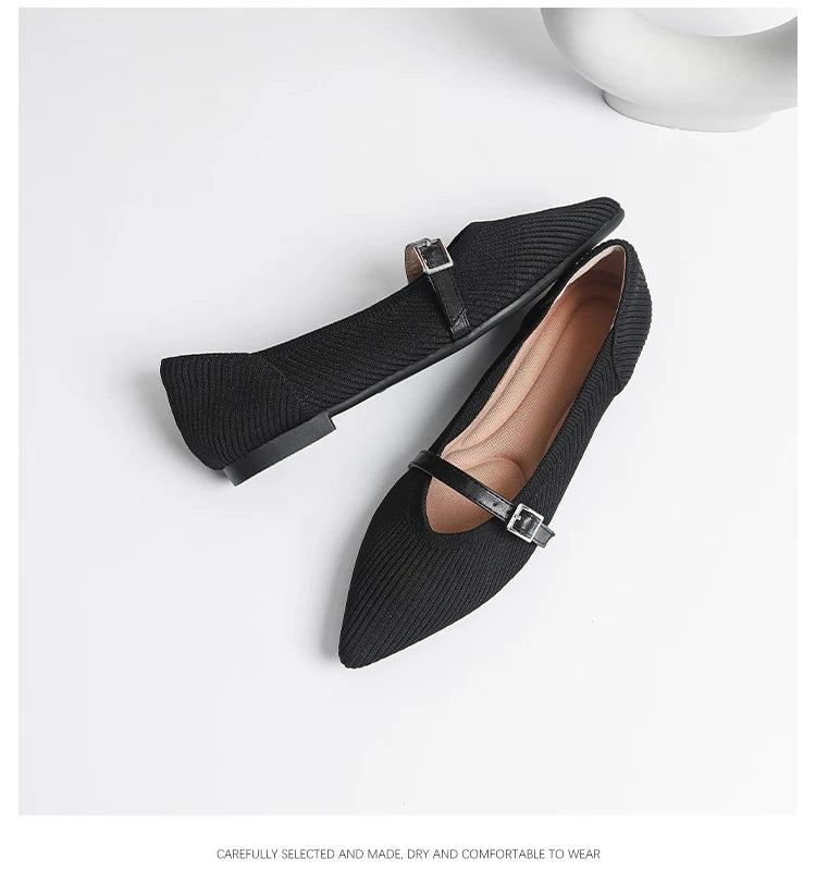 Women's flat shoes with pointed soft knitted sole breathable and comfortable shoes Spring and Autumn 2024 new model