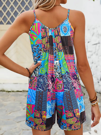 Women's Vibrant Paisley Pattern Sleeveless Jumpsuit for Spring/Summer Casual Wear
