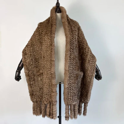 Winter Women Fashion Real Rabbit Fur Shawl 100% Natural Quality Rabbit Fur Scarf Female Hand Knitted Rabbit Fur Poncho Scarves