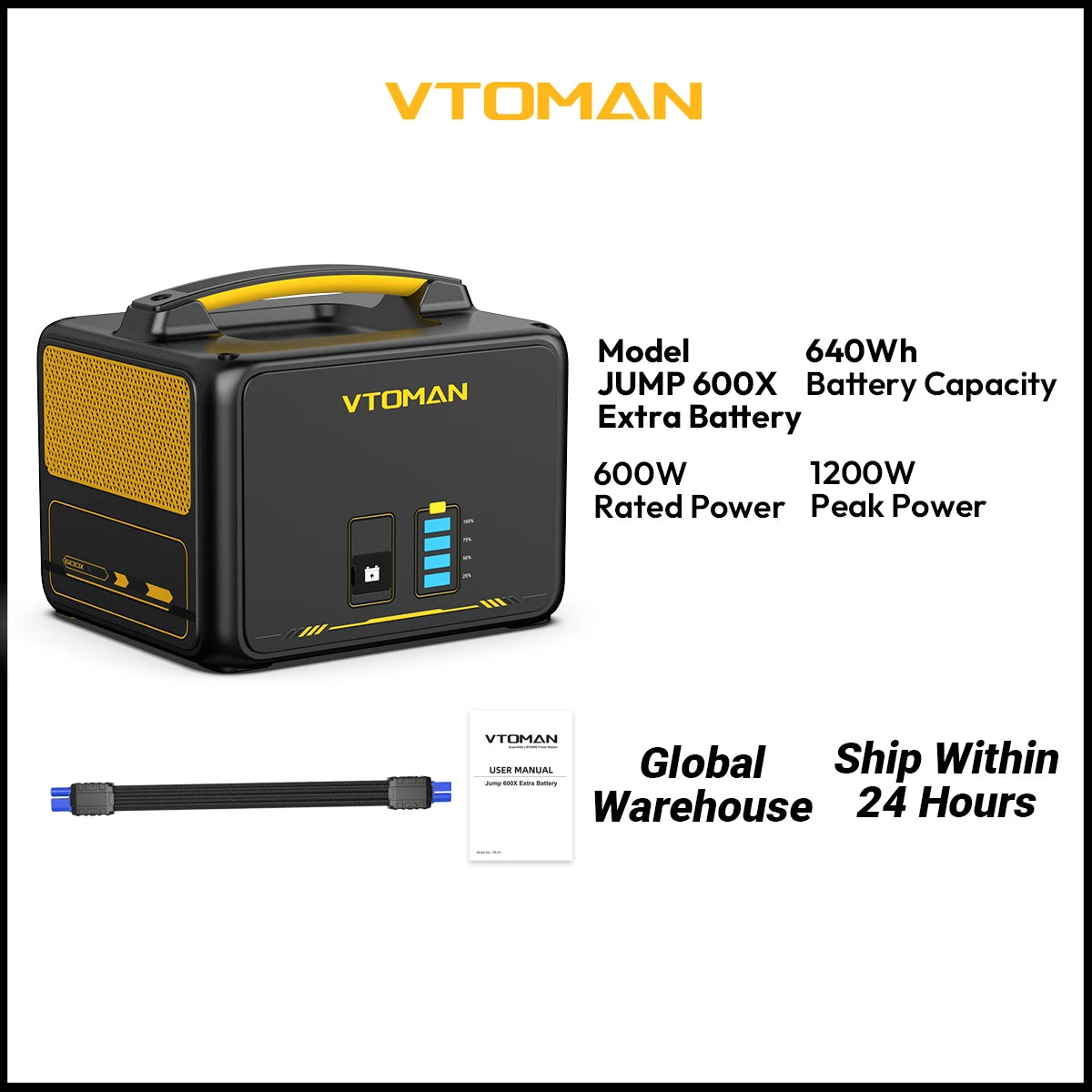 VTOMAN 600W Extra Battery 640Wh for VTOMAN JUMP600X Power Station Backup LiFePO4 Home Outdoor Camping