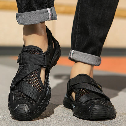 Men Sandals Comfortable Refreshing Mesh Hollow Beach Shoes Summer New Anti Slip Thick Bottom Bag Toe Casual Sandals for Teen