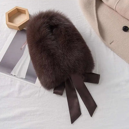 Winter Warm Fox Fur Collar Female Real Fur Collar Fashion Fluffy Clothing Accessories Collar Women Luxury Fur Scarf With Ribbons