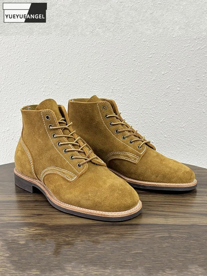 Customized 30 Days Men Work Cow Suede Leather Comfortable Round Toe Lace Up Ankle Boots Low Cut Classic Motorcycle Desert Boots