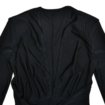 2025 Spring Deep V Neck Long Sleeve Skinny Jumpsuits Women Rompers Elegant Black High Waist Ruched Slim Sexy Jumpsuit Outfits