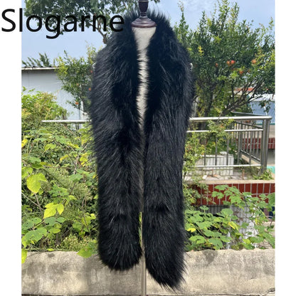 American 180cm Super Long Faux Fox Fur Scarf Winter Women Cosplay Warm Fashion Neck Decor Fluffy Shawl Wrap Luxury Furry Scarves