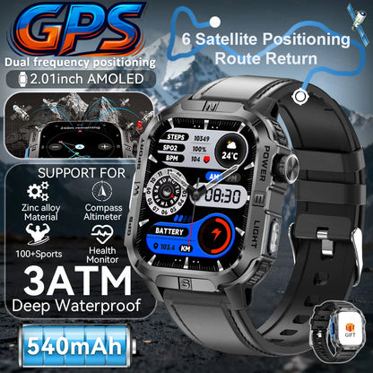 New Outdoor Military Men Smartwatch Equipped With GPS Sports LED Lighting, Compass, Wireless Communication IP68 Waterproof Watch