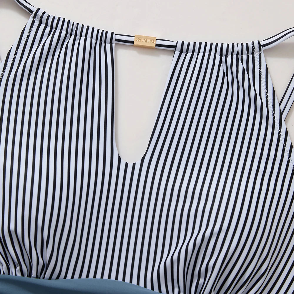 Women's One Piece Swimsuits High Neck Tummy Control Retro Bathing Suits Monokini Solid Summer Swimwear Beachwear Female