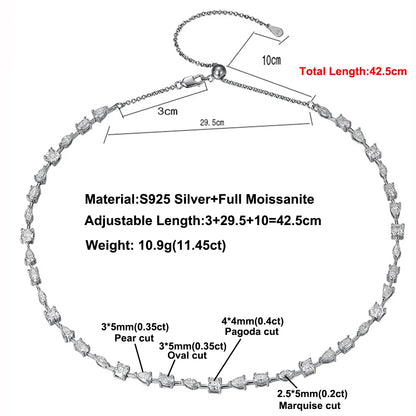 Certified Moissanite Tennis Necklace for Women Marquise/Oval/Pear Cut Lab Diamond S925 Silver Chokers Necklaces Wedding Jewelry