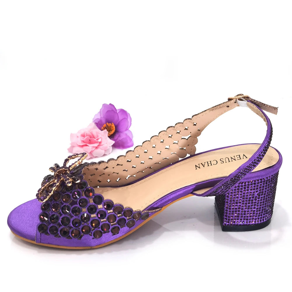 2024 New Italian Design Full Drill Elegant Wine Evening High Heels Wedding Party Shoes Matching Clutch Handbag