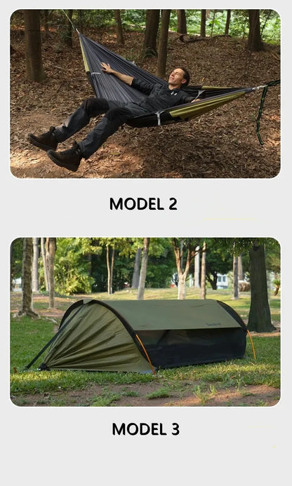 Outdoor Camping Hammock with Sunshade and Mosquito Net Anti-Rollover Single Double Portable Hanging Bed with Bug Net