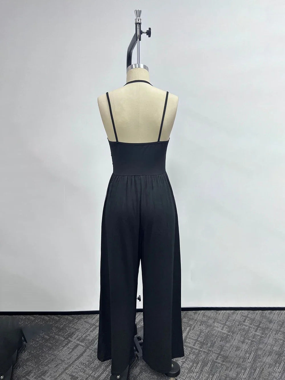 Women Halter Spaghetti Strap Jumpsuits Summer Casual Elastic High Waist Backless Wide Leg Long Pants Romper Club Party Overalls