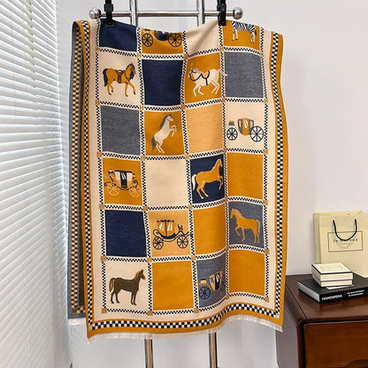 Luxury Warm Poncho Cashmere Winter Women Scarf Horse Print Shawl Wraps Female Thick Pashmina Blanket Bufanda Travel Echarpe 2024