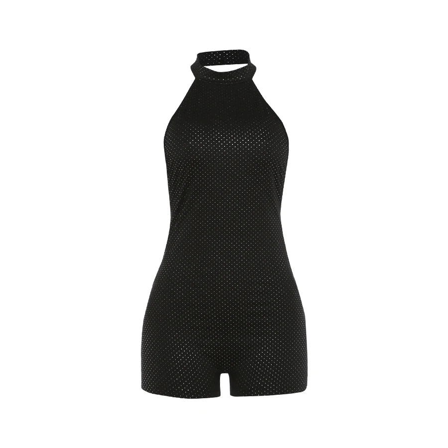 Nibber Backless Romper Women Sexy Halter Glitter Dot Print Sleeveless Midnight Wild Summer Sexy Skinny Club Vacation Playsuits