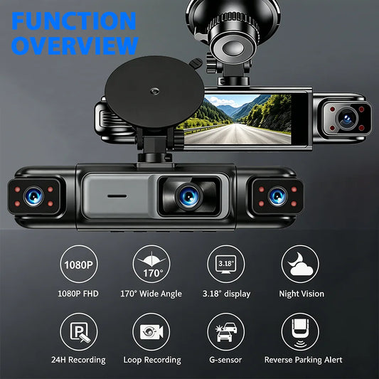 Car DVR Dash Cam 3/4 Lens Black Box FHD 1080P Night Vision 24h Parking G-Sensor Loop Recording Video Recorder Car Cameras