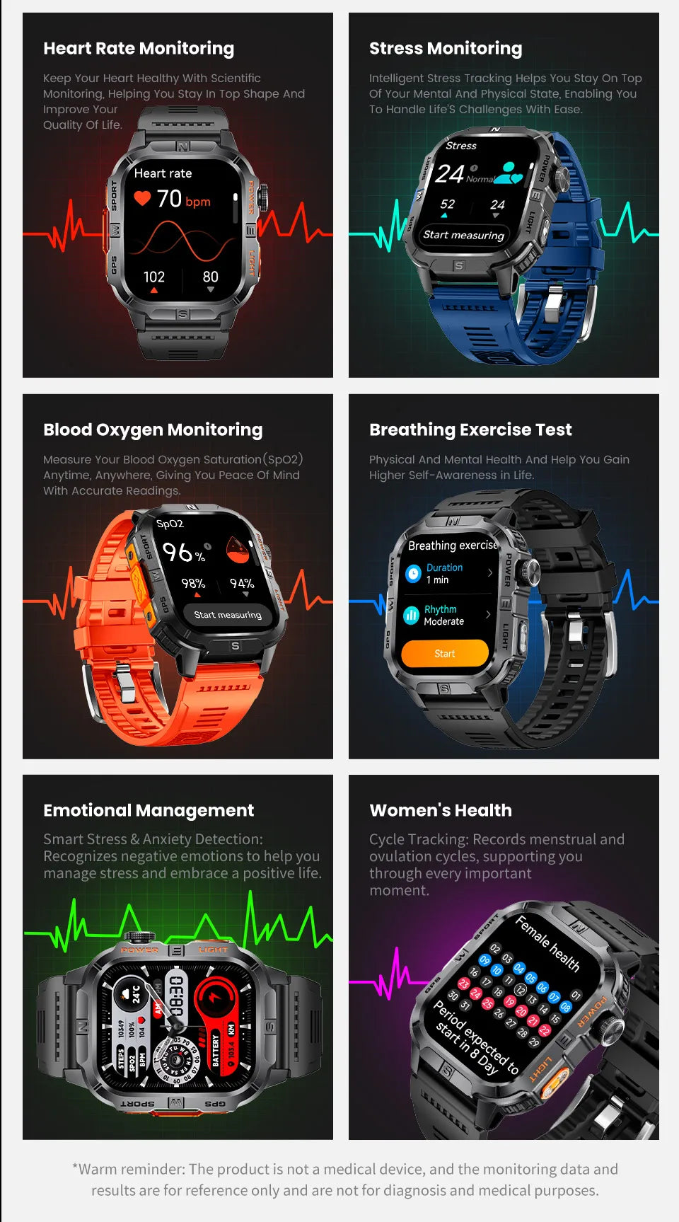 2026 New Outdoor Military Men's Smartwatch Is Equipped With GPS LED Lighting, A Compass, Wireless Communication, IP68 Waterproof