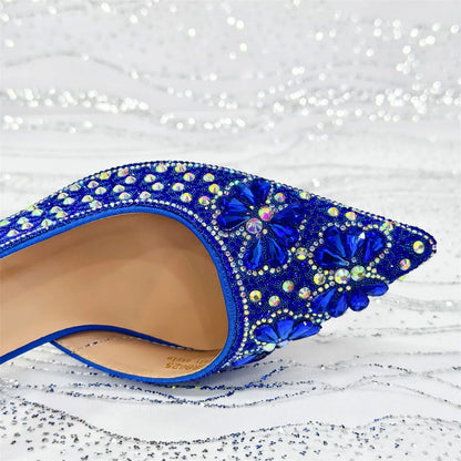 Luxury Handmade Flowers Shoes and Clutch for Women- Nigerian Style Elegant Crystal Heels with Matching Evening Bags