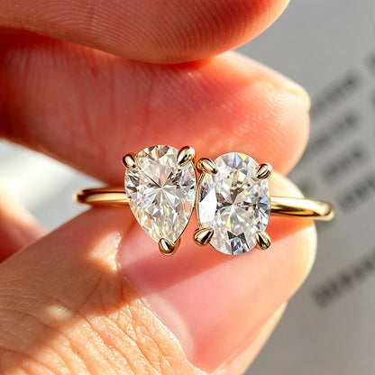 OEVAS Two Stones Pear Cut Moissanite Rings S925 Silver Plated 18K Gold Toi Et Moi Wedding Band For Women Engagement Fine Jewelry