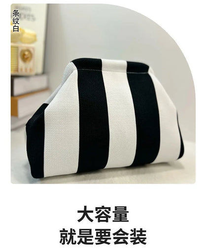 Woven Crochet Handbags for Women Summer Beach Clutch Bag Purses Knitting Dumpling Clutch Ruched Cute Cloud Casual Colorblock Bag