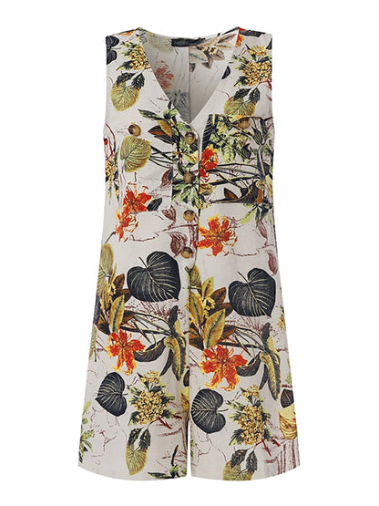 Women Summer Rompers ZANZEA Bohemian Floral Printed Jumpsuits Fashion V Neck Sleeveless Overall Pants Casual Holiday Playsuits