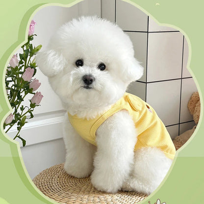 1pc Waffle Knit Pet Vest Cute Puppy Coat Shirts With Leash Ring Adjustable Breathable Dog And Cat Shirt For Spring/summer