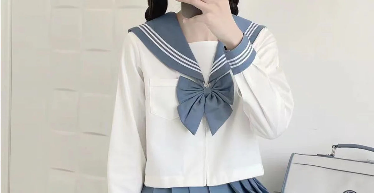 Blue JK Uniform Summer long Sleeve Japanese School Uniforms Girls Sailor Sets Pleated Skirt JK Uniform Costume