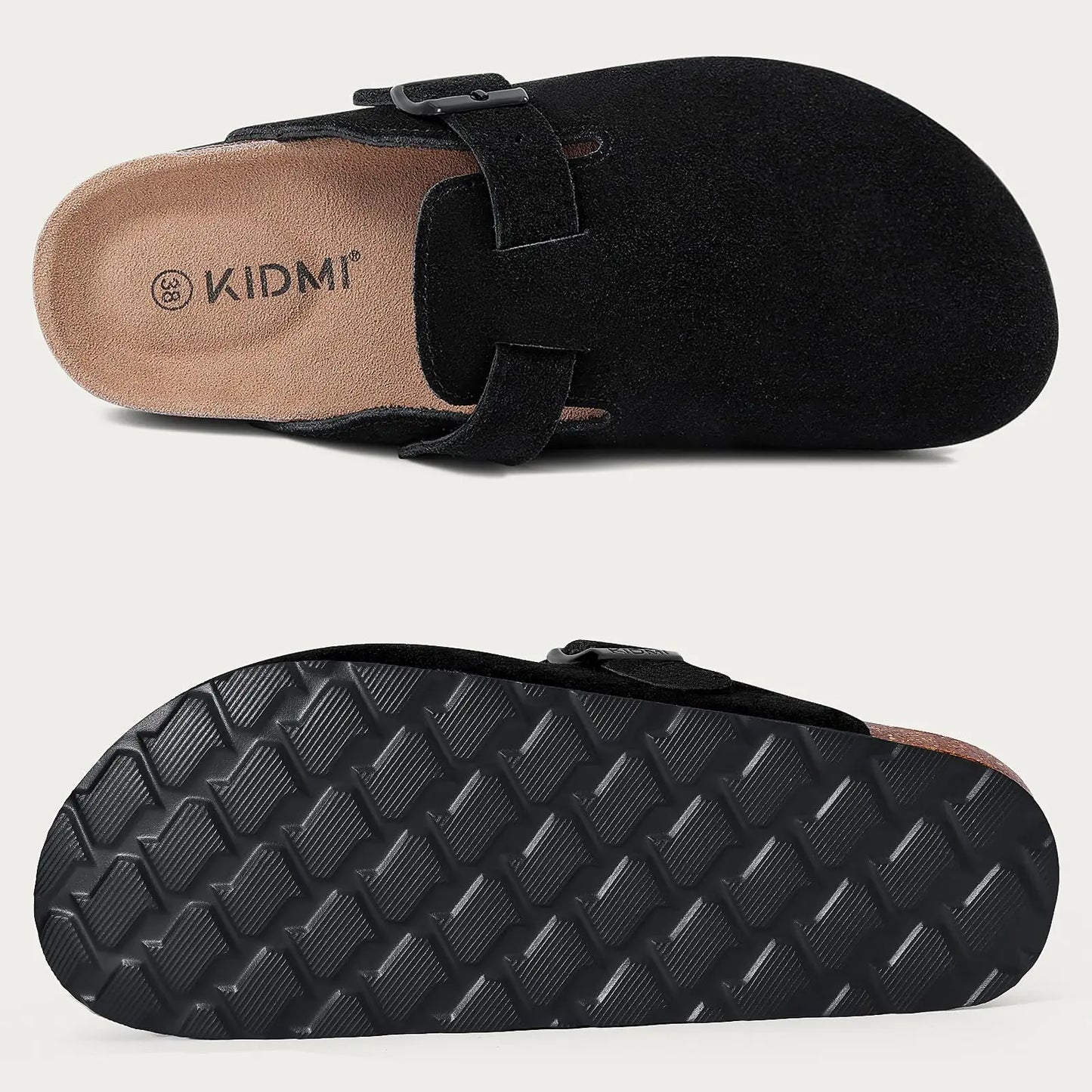Litfun New Fashion Women's Clogs with Adjustable Strap Cork Footbed Leather Mules with Arch Support Unisex Outdoor Potato Shoes