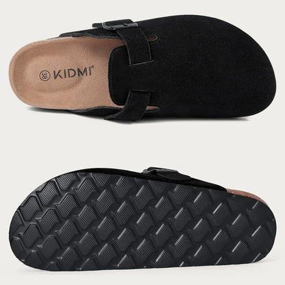 Litfun New Fashion Women's Clogs with Adjustable Strap Cork Footbed Leather Mules with Arch Support Unisex Outdoor Potato Shoes