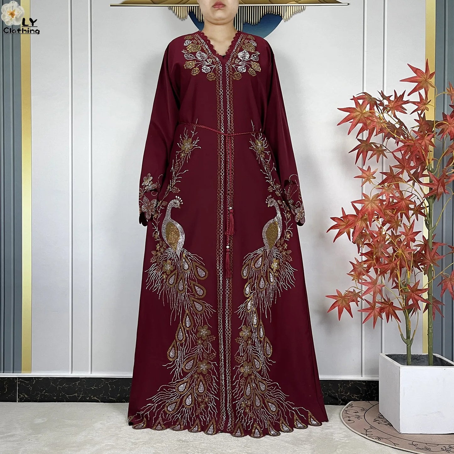 New Style Fashion Dubai Muslim Women Dress Elegant Arabic Femme Hijab Long Sleeve Chiffon Diamond Abaya Islamic Turkey Clothing