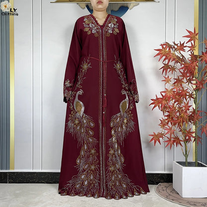 New Style Fashion Dubai Muslim Women Dress Elegant Arabic Femme Hijab Long Sleeve Chiffon Diamond Abaya Islamic Turkey Clothing