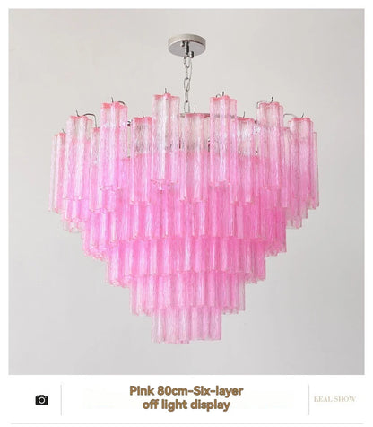 Designer Murano Ceiling Chandeliers Pink Colorful Glass LED Hanging Pendant Lights for Living Dining Room Bar Villa Art Lighting