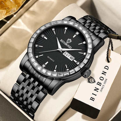 BINBOND Luxury Quartz Watches For Men Luminous Waterproof Men's Wristwatch Reloj Hombre Original Man Watch With Diamond