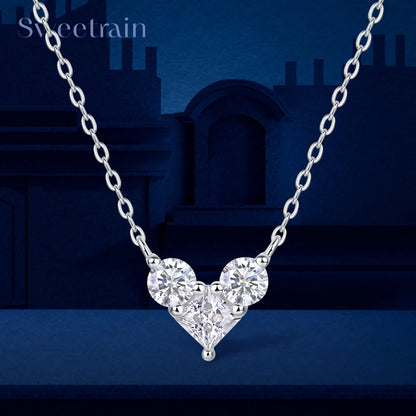 Sweetrain 4mm Princess Cut Moissanite Necklace 925 Sterling Sliver Chain Plated 18k White Gold Heart Necklace for Women Jewelry