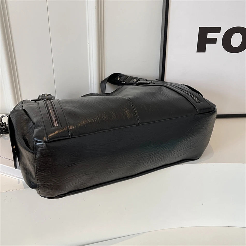 New Large Capacity Soft Leather Women's Handbag Fashion Trend Designer Women Shoulder Bag Simple Retro Female Travel Bags Sac