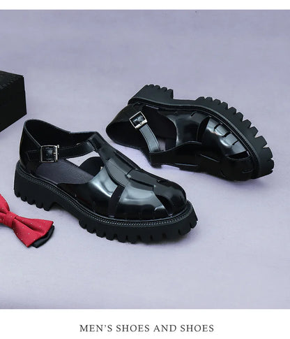 4.5Cm Thick Sole Heightening Sandals Men's Glossy Cowhide Buckle Business Casual British Genuine Leather Summer Sandals for Men