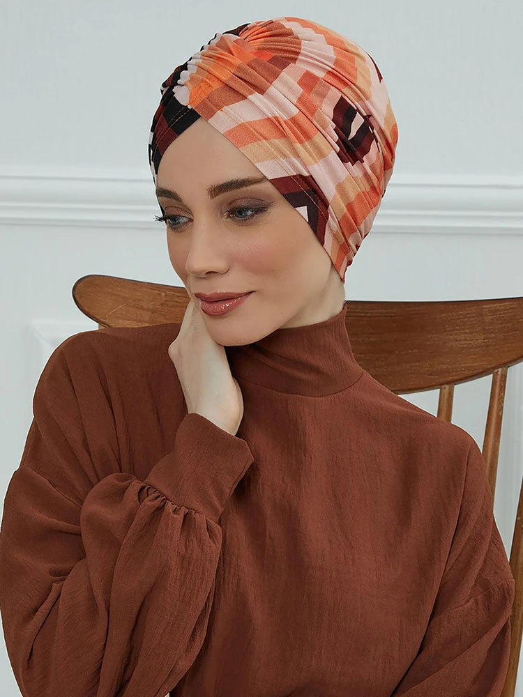 Floral Muslim Women Instant Turban Turkey Islamic Hijab Cap Headwear Arab Wrap Head Scarf Hair Accessories Hat