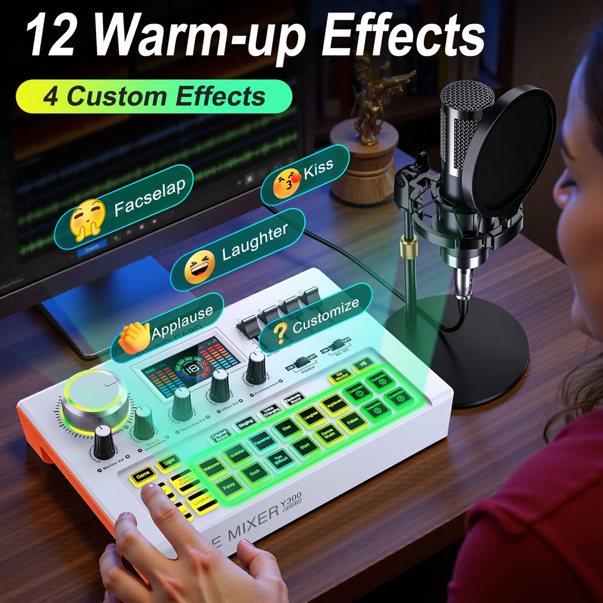 TENLAMP Y300-P15B Podcast Microphone Bundle Live Sound Card Audio Mixer, Professional 3.5mm Condenser Mic Kit for PC Phone Gaming Streaming Karaoke YouTube Vlog Recording Studio