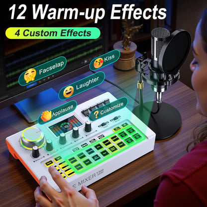TENLAMP Y300-P15B Podcast Microphone Bundle Live Sound Card Audio Mixer, Professional 3.5mm Condenser Mic Kit for PC Phone Gaming Streaming Karaoke YouTube Vlog Recording Studio