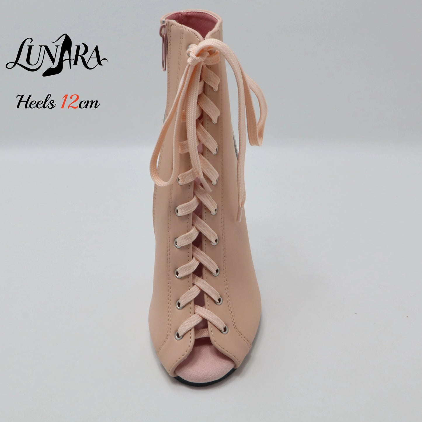 12cm/5Inch Plus size Beige PU Leather Lace-up Side zipper Peep toe High Stilettos Ankle boot Pole dancing Nightclub Rave Parties