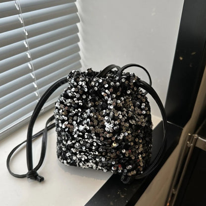 Shiny Sequin Drawstring Shoulder Bags for Women, Mini Crossbody Purse ,Sparkly Evening Handbag Suitable for Party Night Out