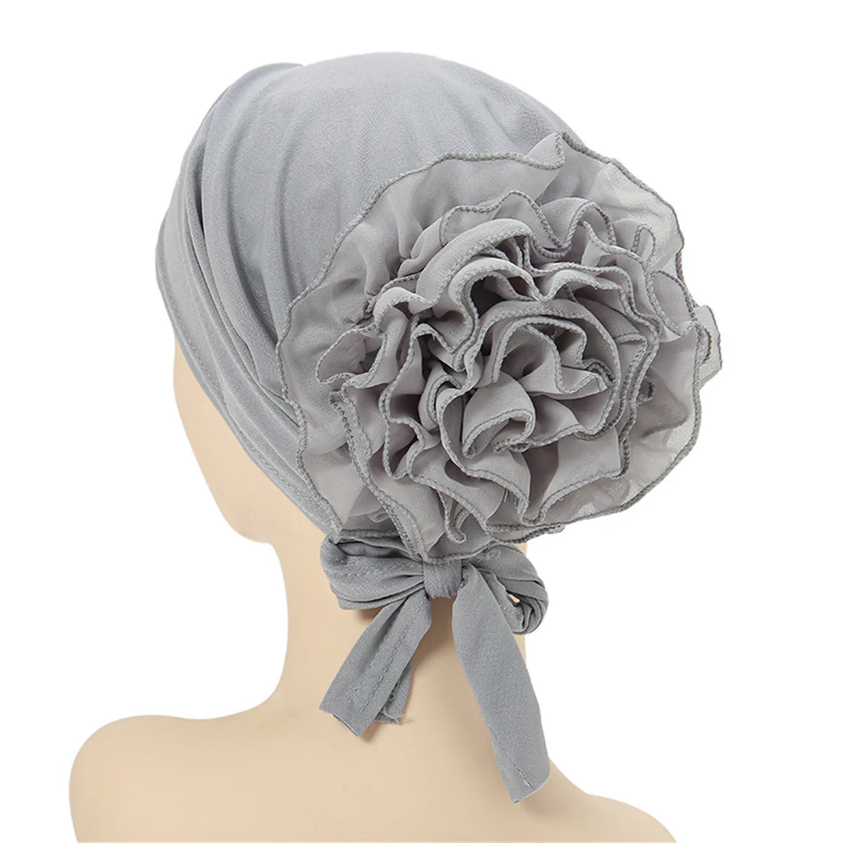 Fashionable Women's Hijabs Solid Color Hijab Turban Caps Chiffon Flower Decor Headwear Islamic Head Wrap Head Scarf Cap