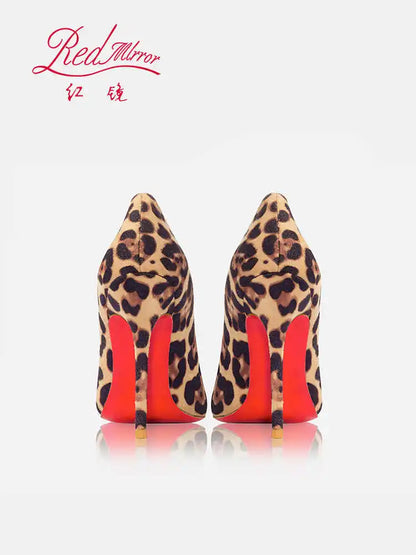Elegant Women Heeled Luxury Brand Leopard Print Heels 2026 Trend Red Shiny Bottoms Pointed Toe Pumps Prom Ladies Shoes Women 8cm