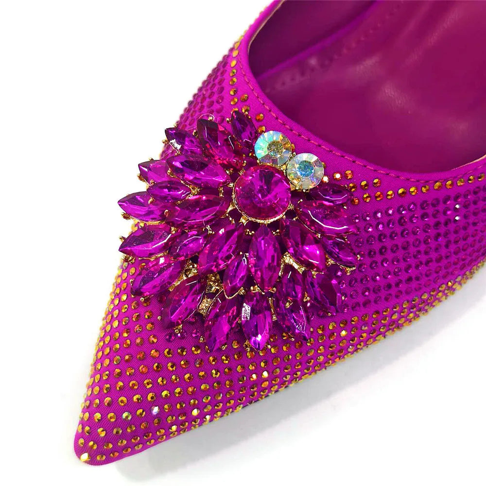 Newest Arrivals Special Design Silver Color African Women Shoes and Bag Set Pointed Toe Pumps for Wedding Party